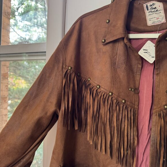 NWT Free People We The Free Knox Vegan Fringe Barn Jacket in Brown XS - Picture 7 of 16
